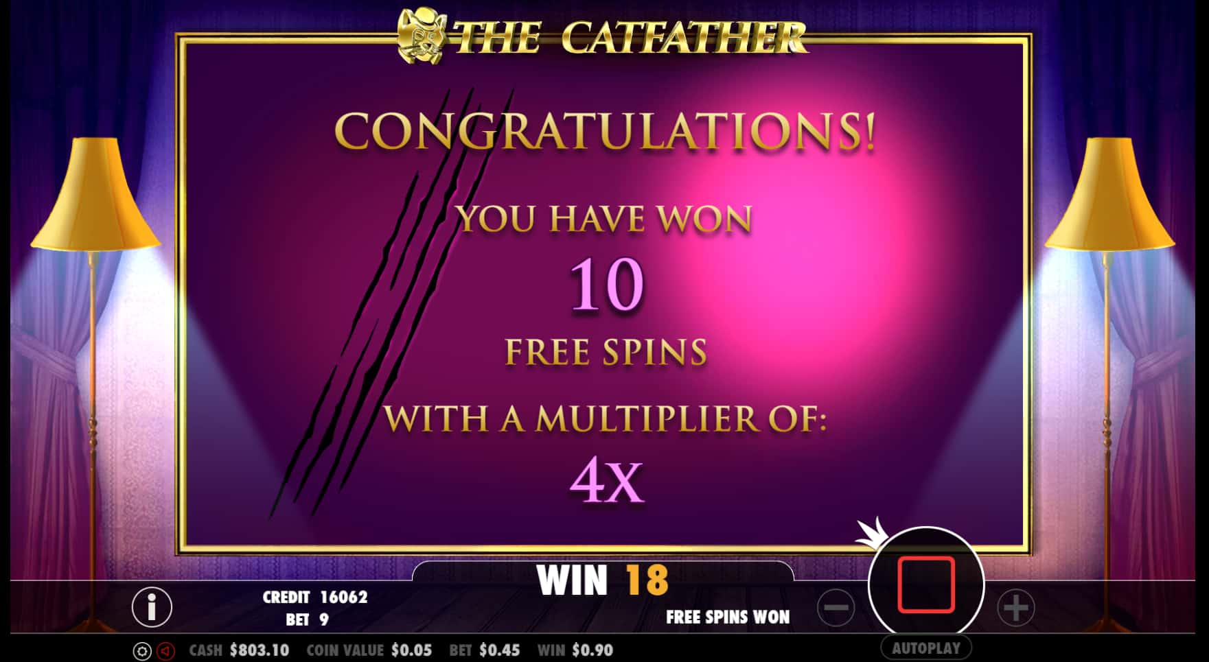 Bonus Game Win Screen - The Catfather slot game