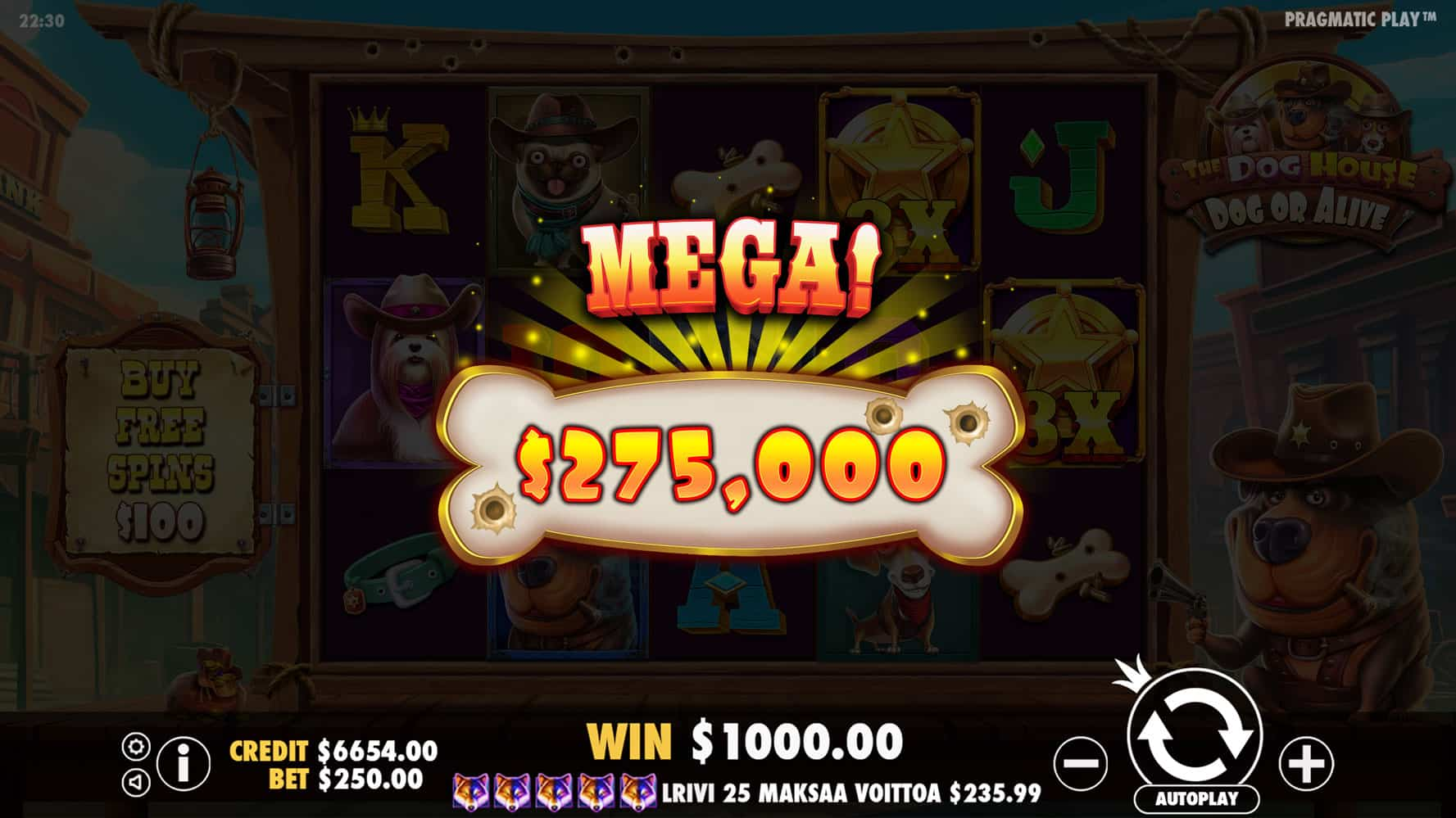 Mega Win Screen - The Dog House – Dog or Alive slot game