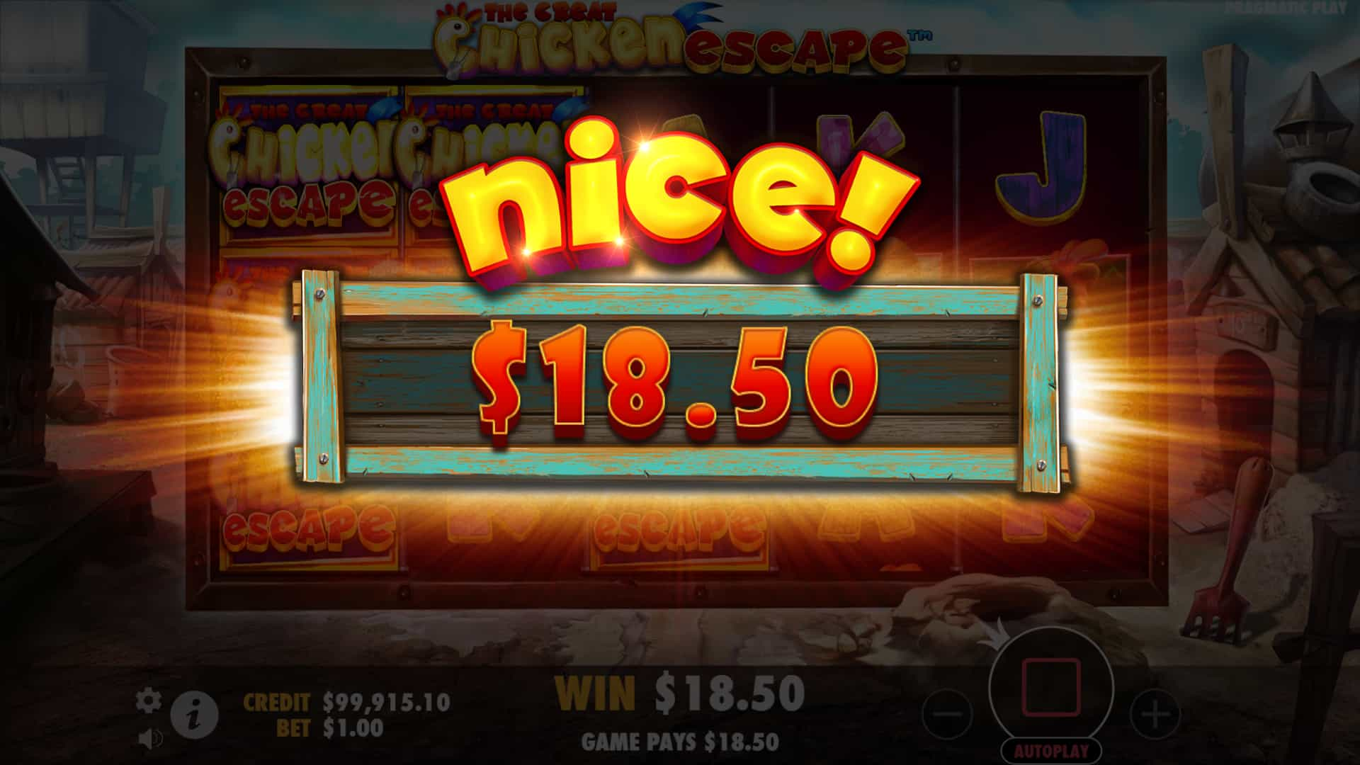 Nice Win Screen - The Great Chicken Escape slot game