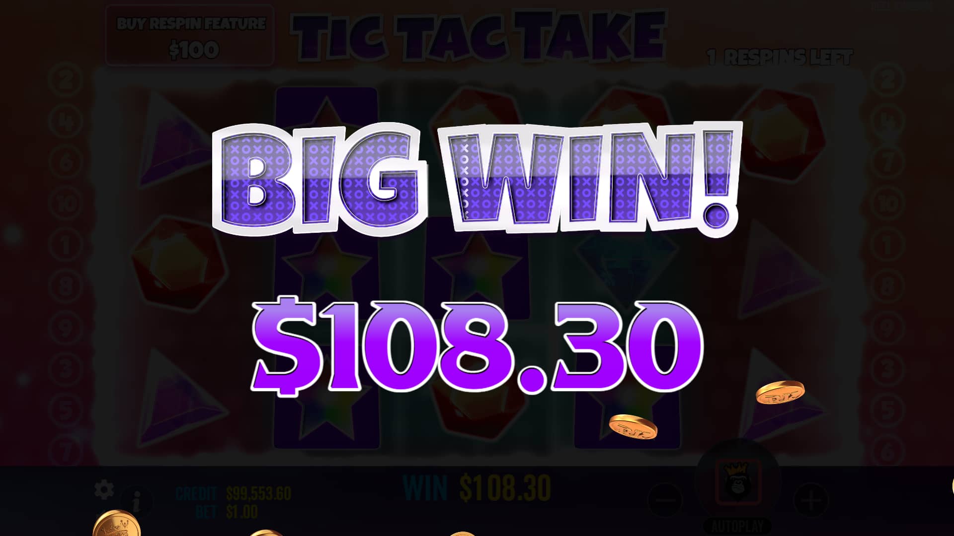 Big Win Screen - Tic Tac Take slot game