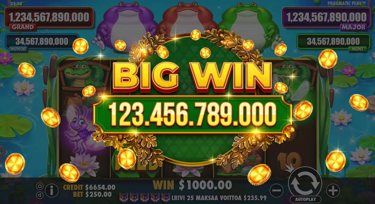 Big Win Screen - Tiny Toads slot game