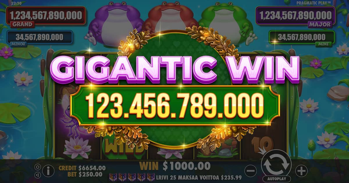 Gigantic Win Screen - Tiny Toads slot game