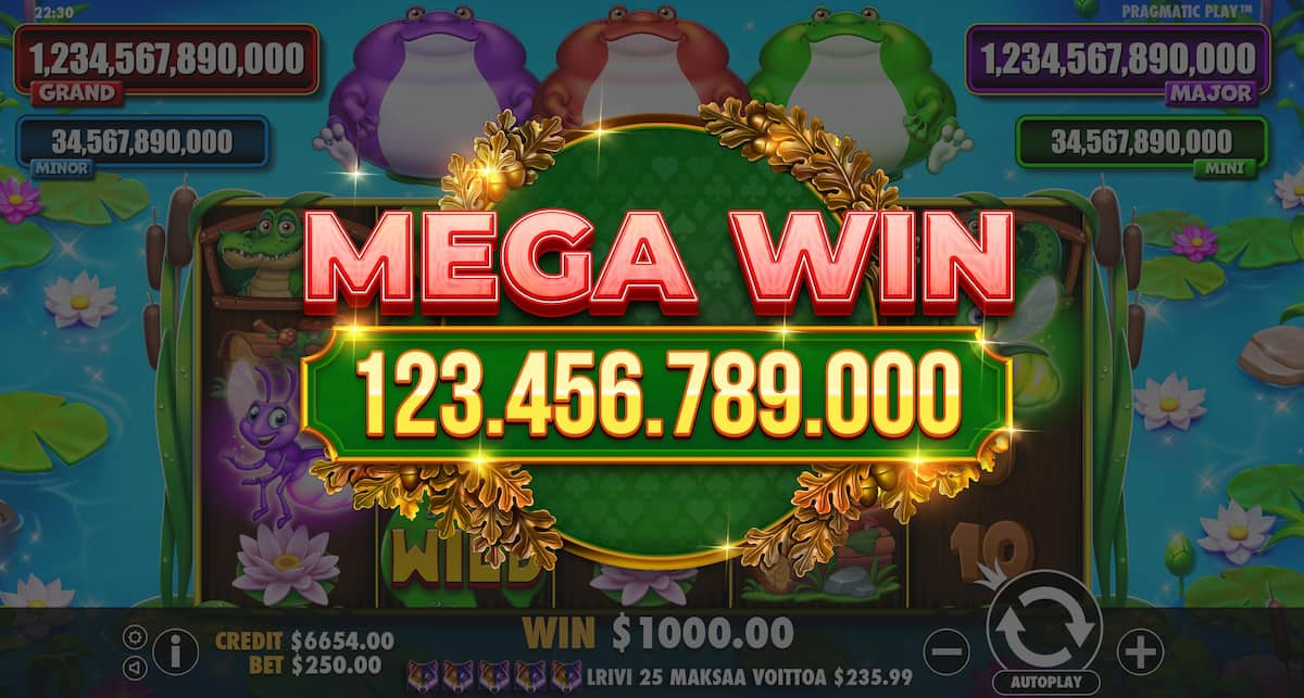 Mega Win Screen - Tiny Toads slot game