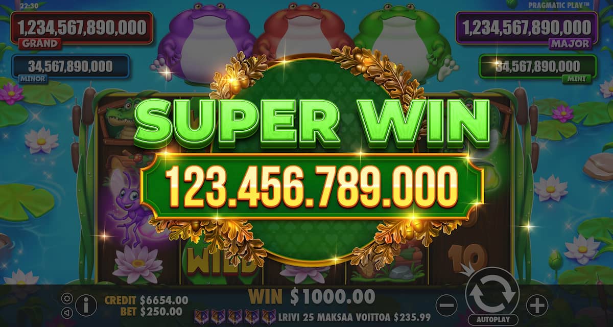 Super Win Screen - Tiny Toads slot game