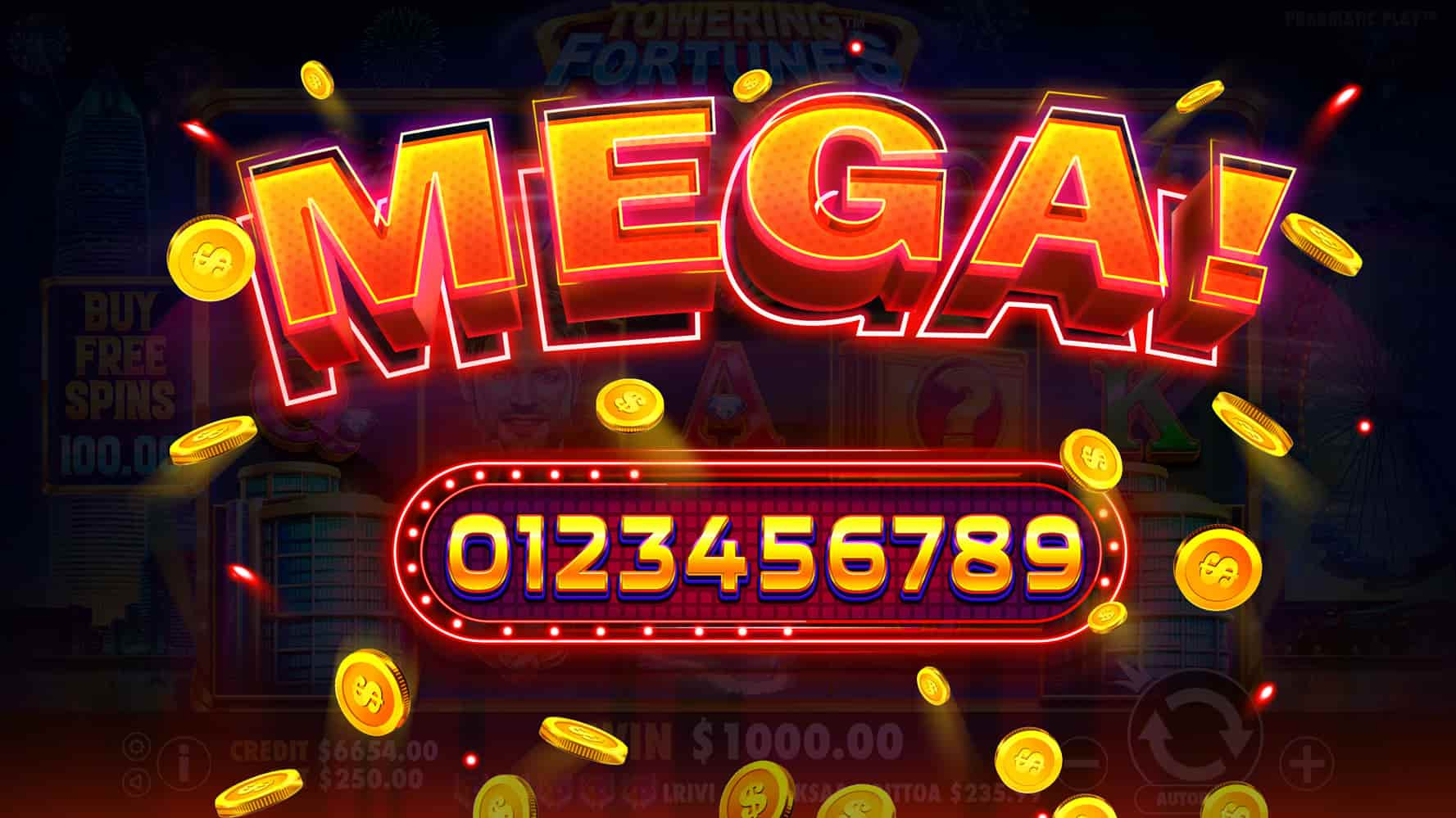 Mega Win Screen - Towering Fortunes slot game