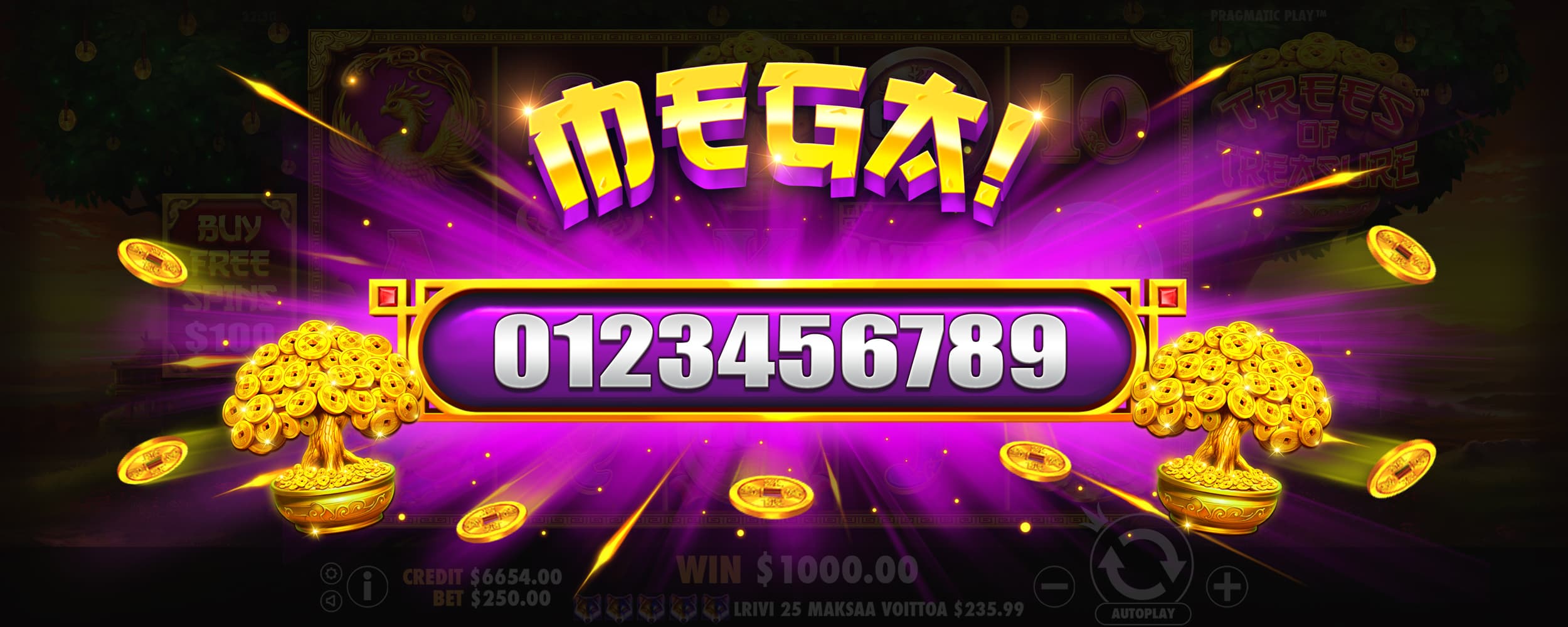 Mega Win Screen - Trees of Treasure slot game