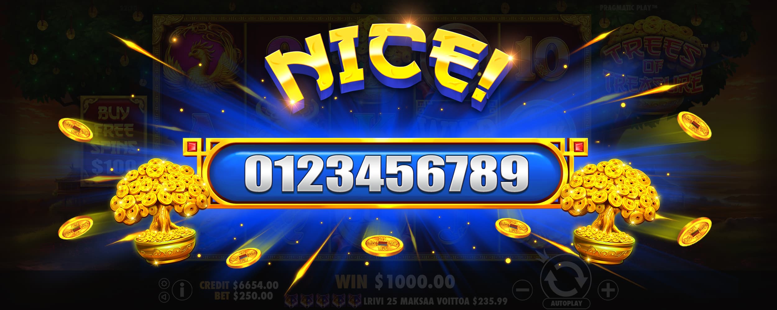 Nice Win Screen - Trees of Treasure slot game