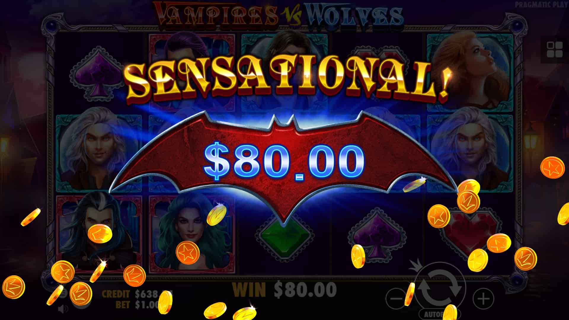 Big Win Screen - Vampires vs Wolves slot game