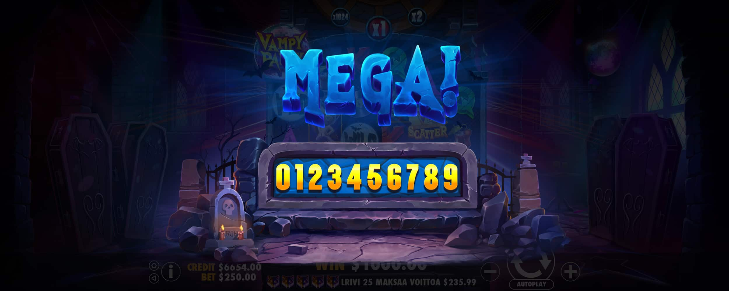 Mega Win Screen - Vampy Party slot game