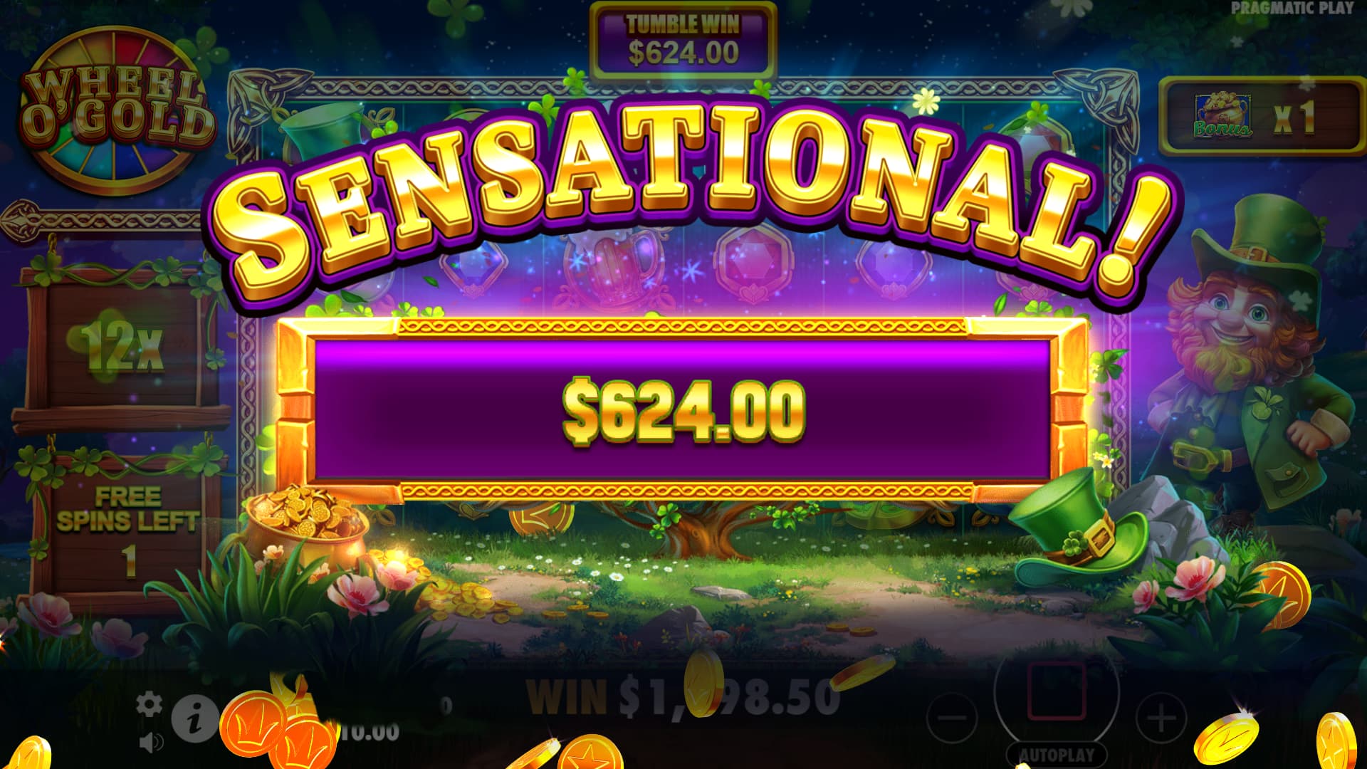 Sensational Win Screen - Wheel O’Gold slot game