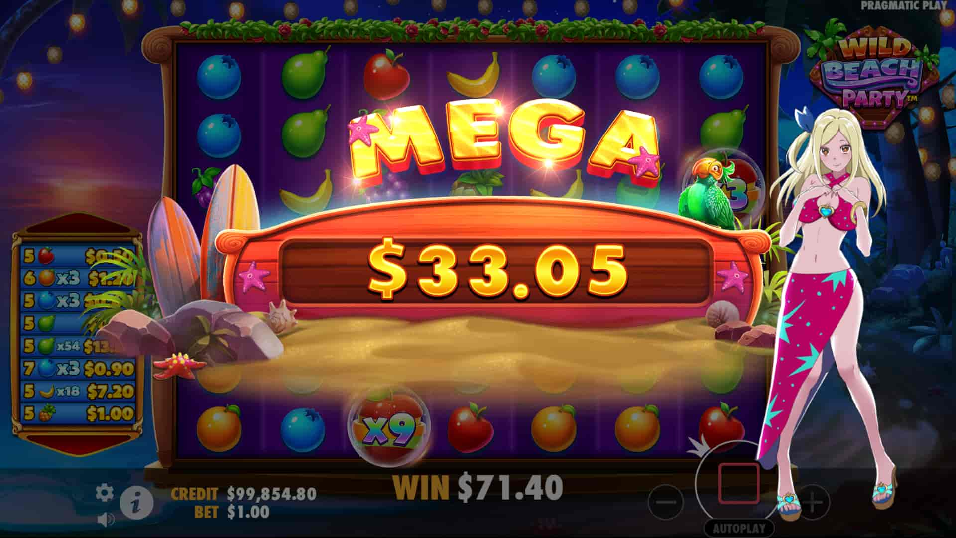 Mega Win Screen - Wild Beach Party slot game