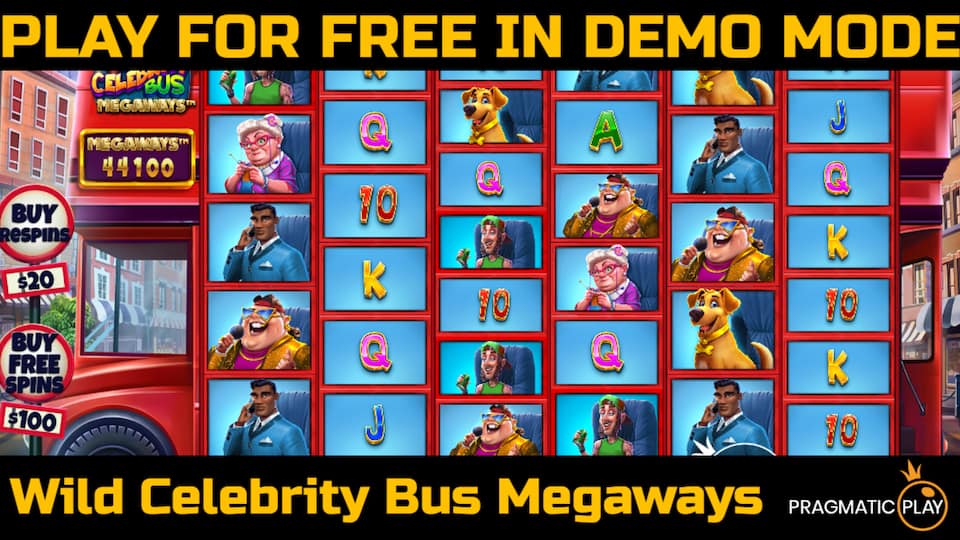 Wild Celebrity Bus Megaways slot game by Pragmatic Play. Play for free in demo mode.