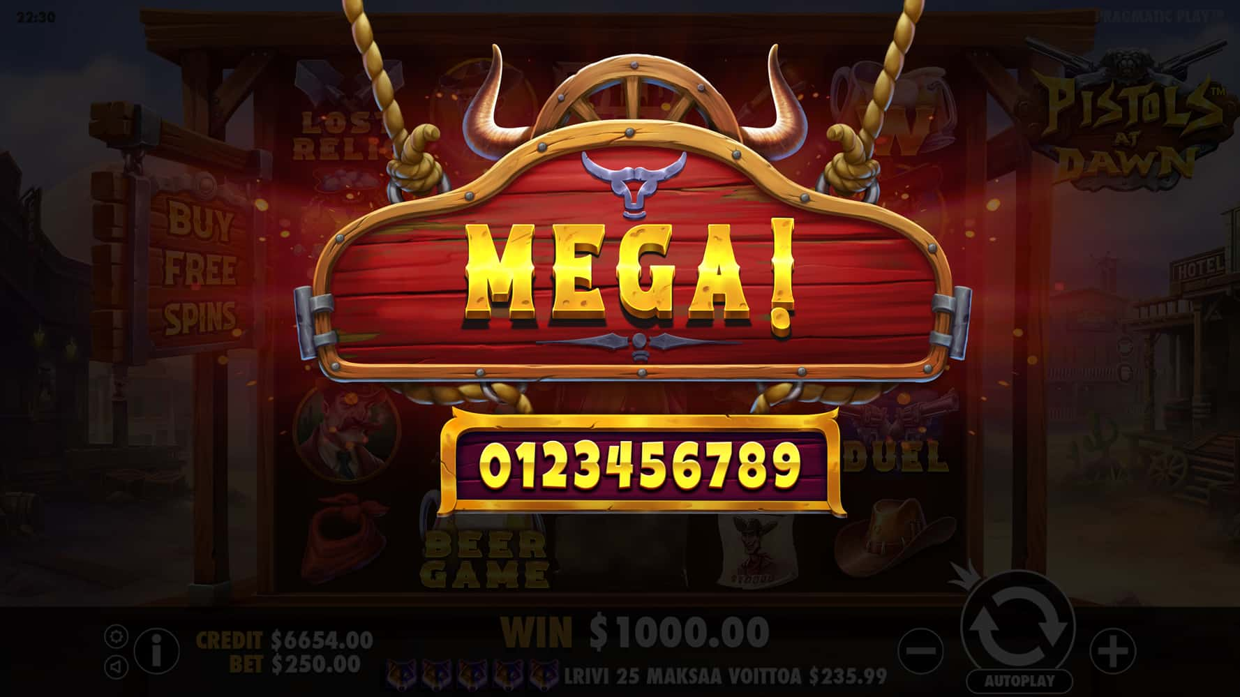 Mega Win Screen - Wild West Duels slot game