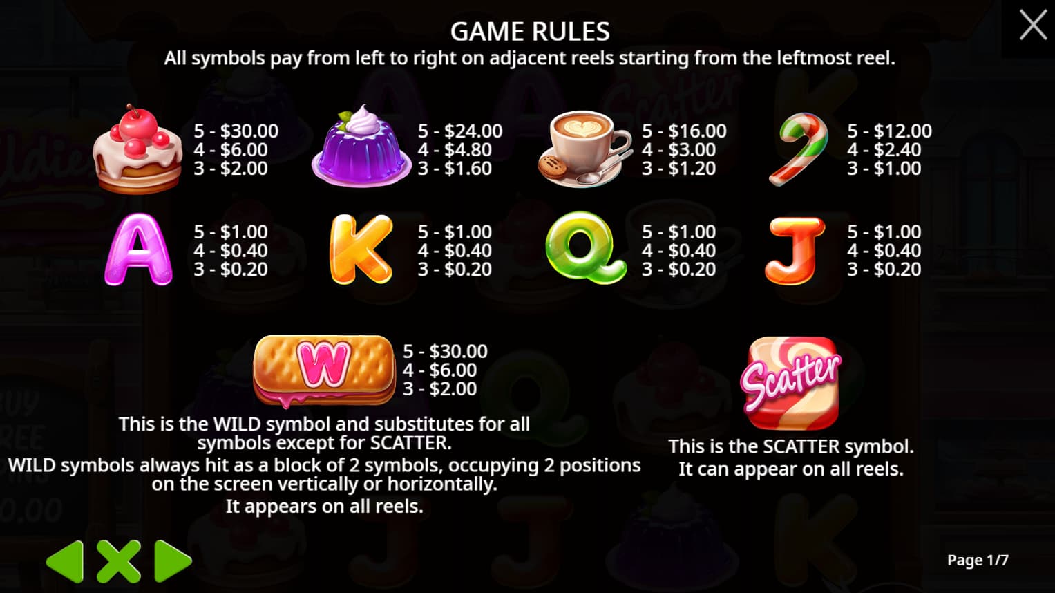 Symbols and paytable of the Wildies slot game