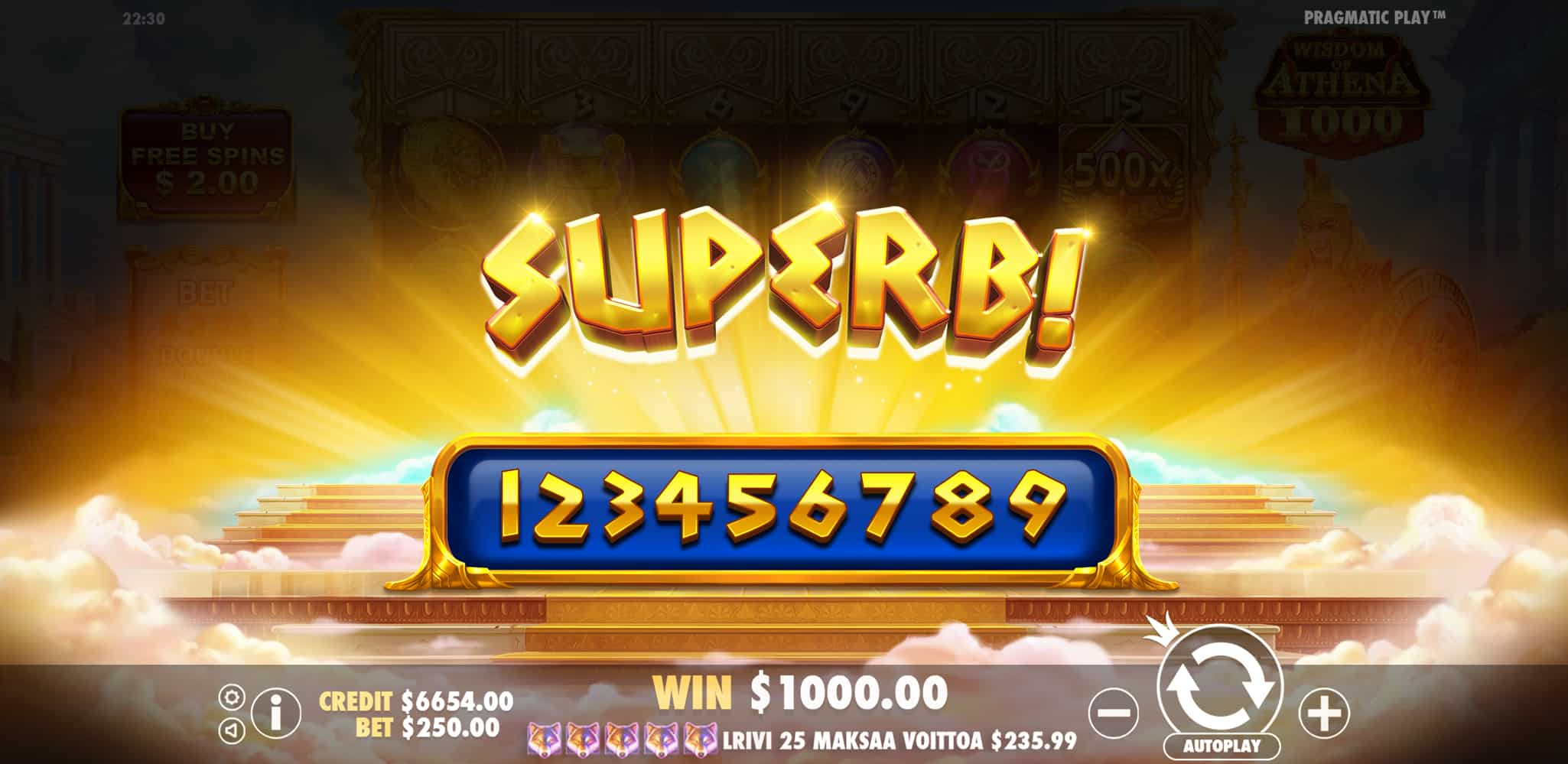 Superb Win Screen - Wisdom of Athena 1000 slot game