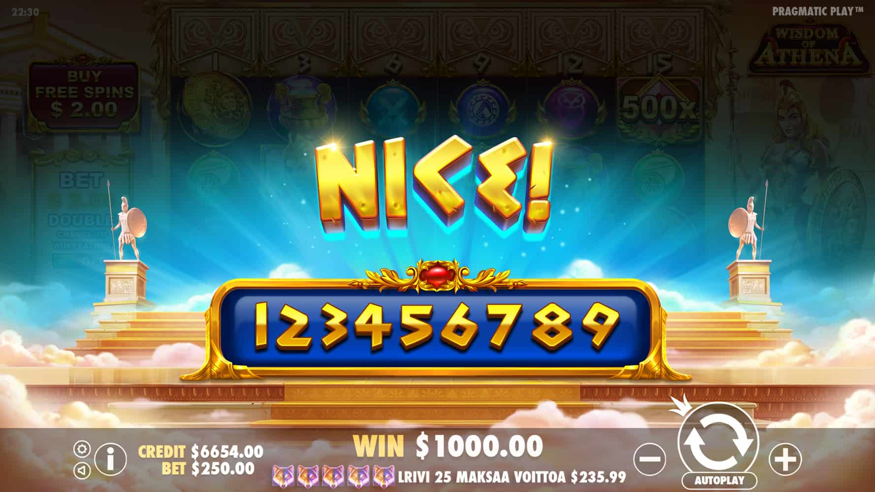 Nice Win Screen - Wisdom of Athena slot game