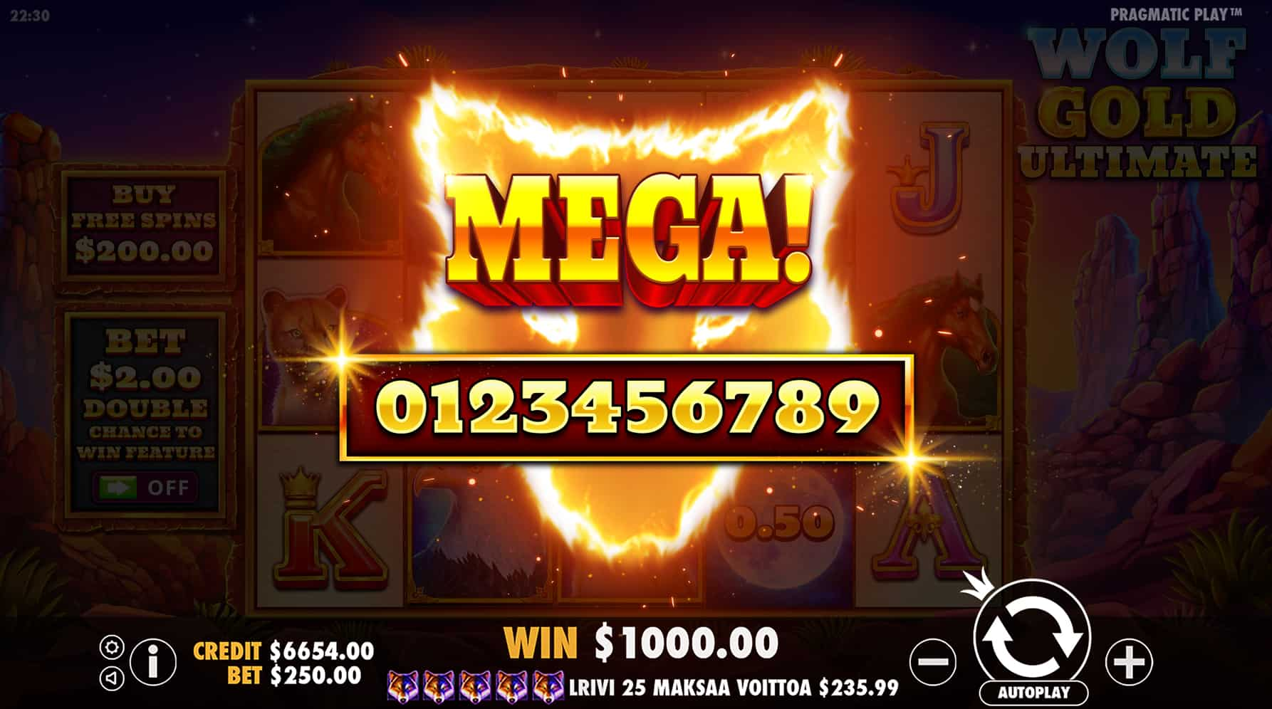 Mega Win Screen - Wolf Gold Ultimate slot game