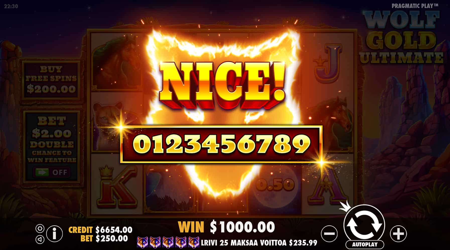 Nice Win Screen - Wolf Gold Ultimate slot game