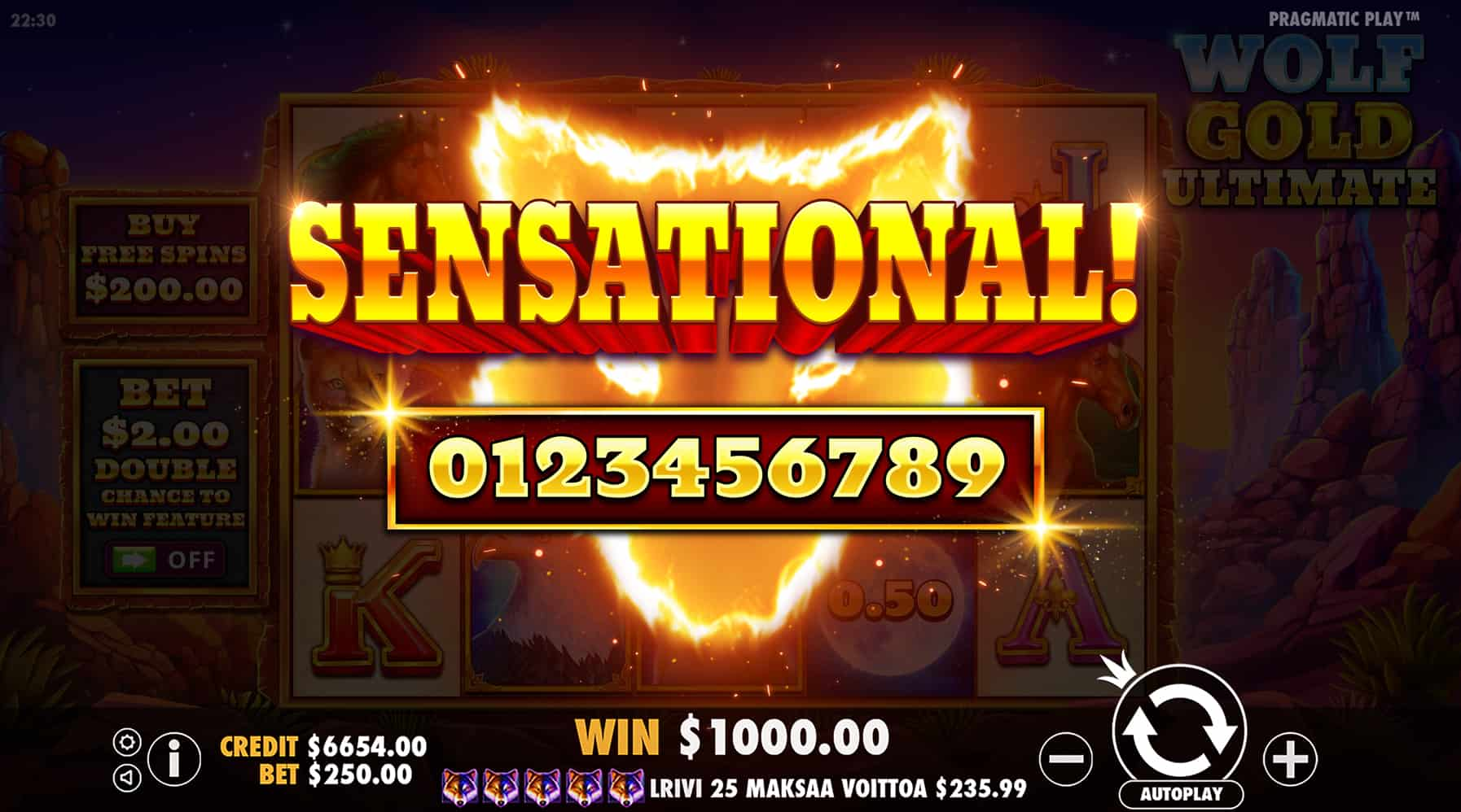 Sensational Win Screen - Wolf Gold Ultimate slot game