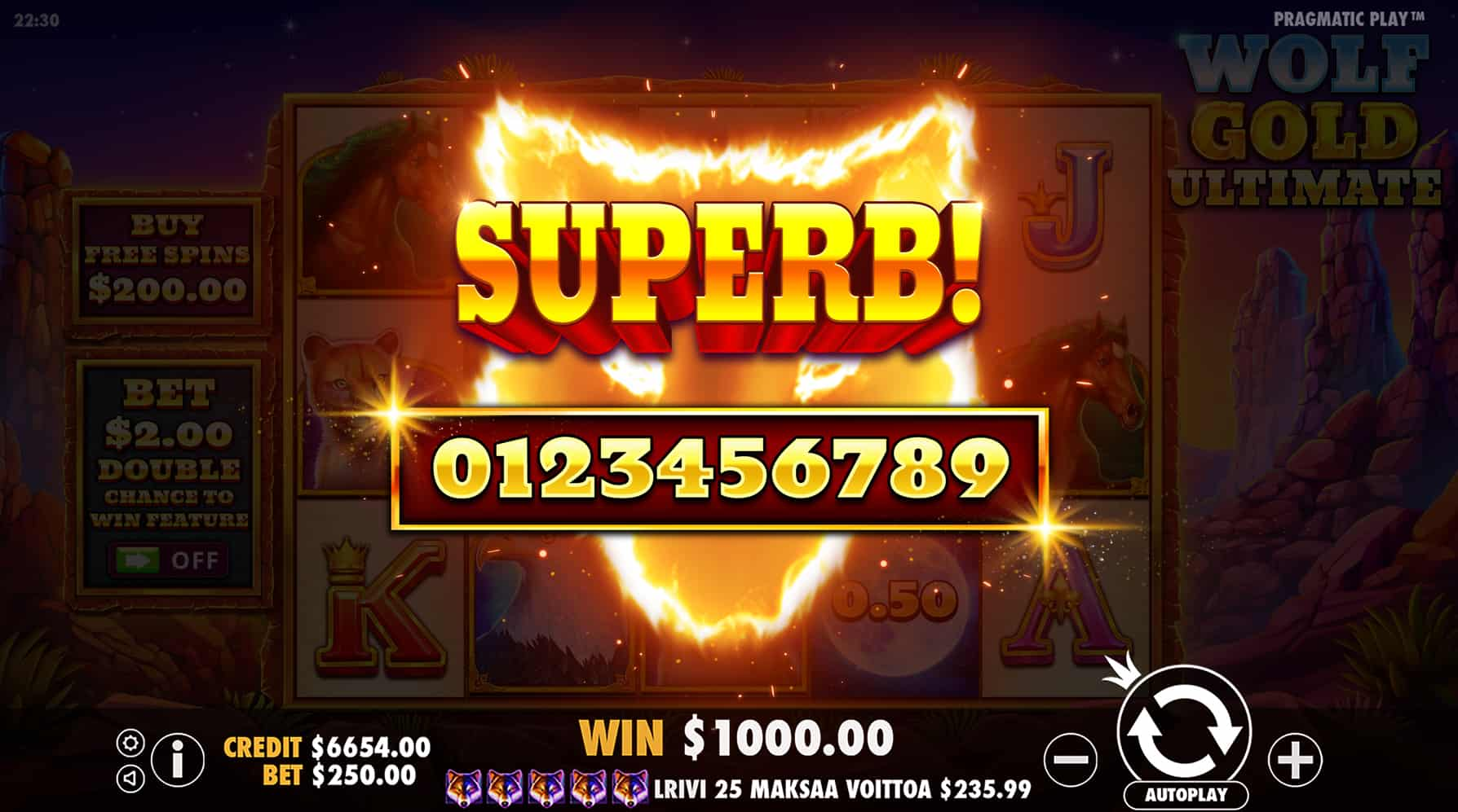 Superb Win Screen - Wolf Gold Ultimate slot game