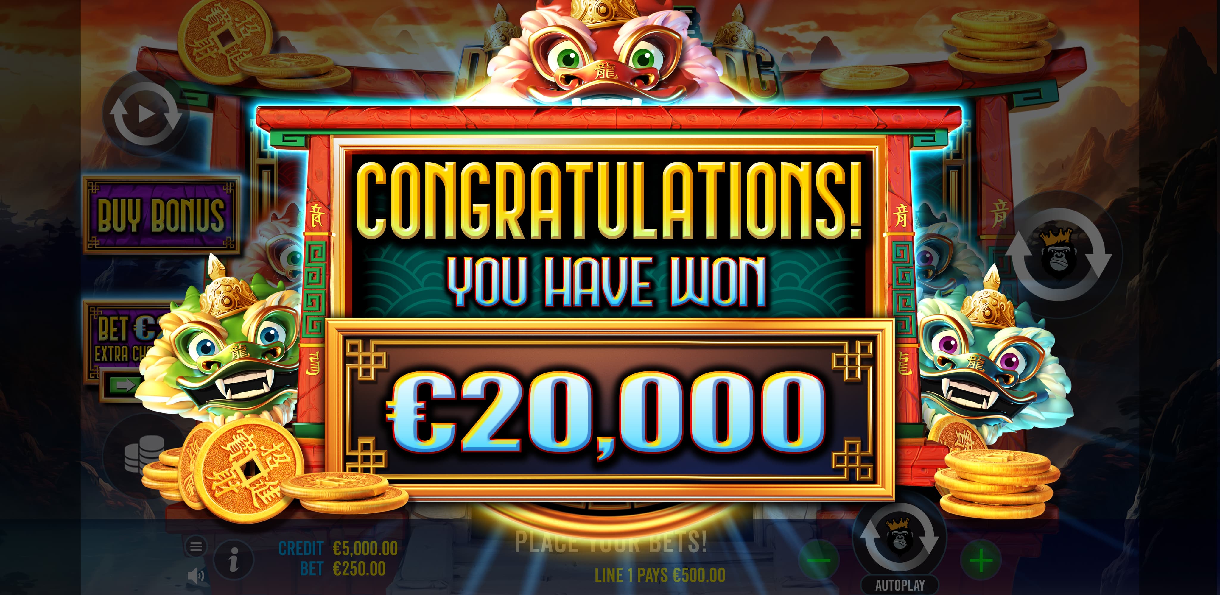 Congratulations Screen - Year of the Dragon King slot game