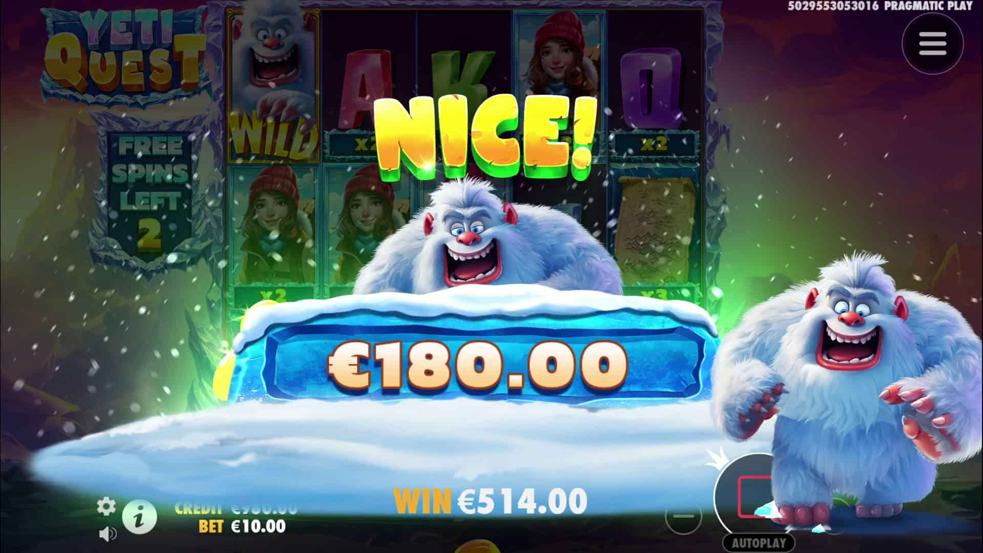 Nice Win Screen - Yeti Quest slot game