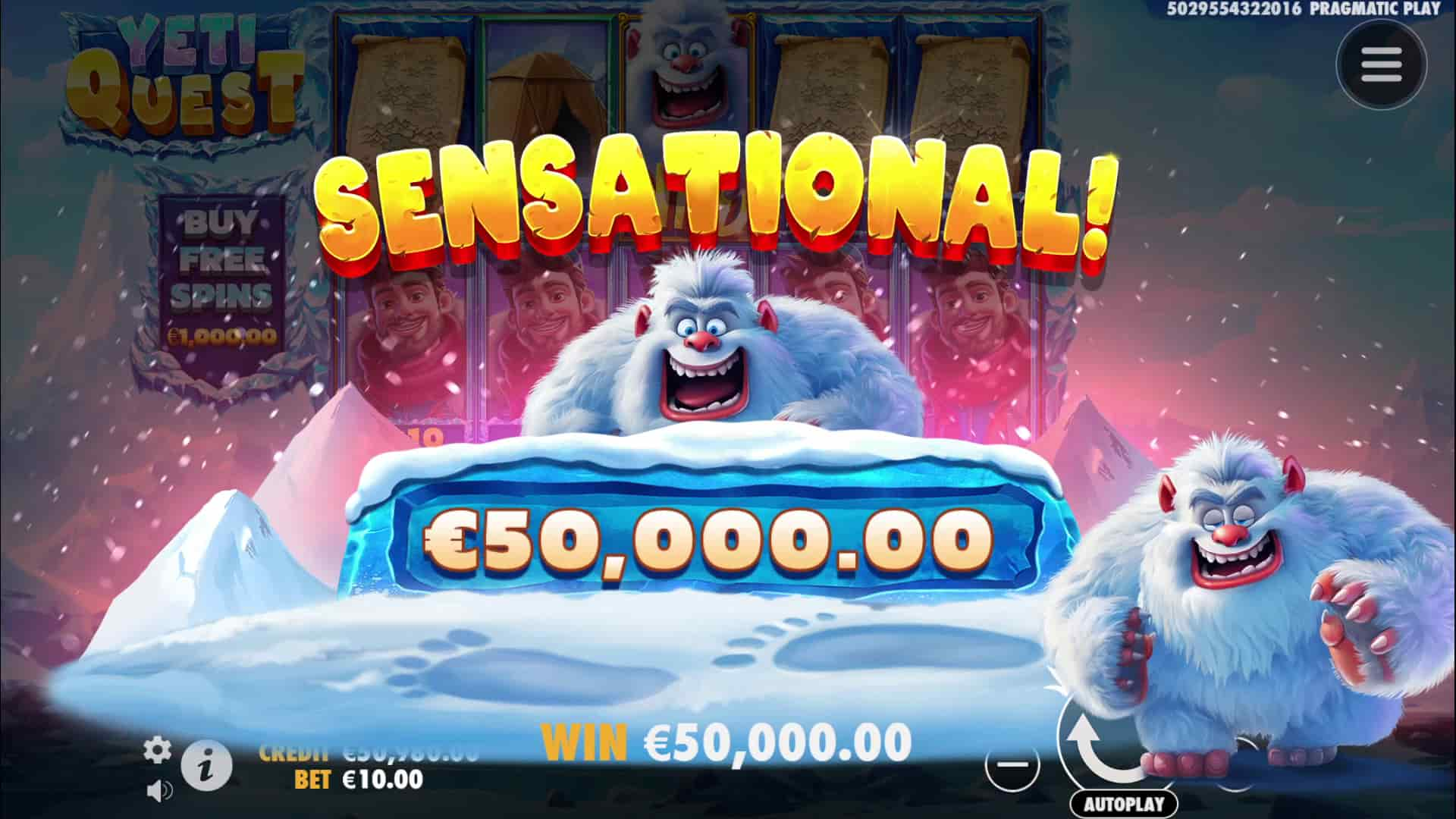 Sensational Win Screen - Yeti Quest slot game