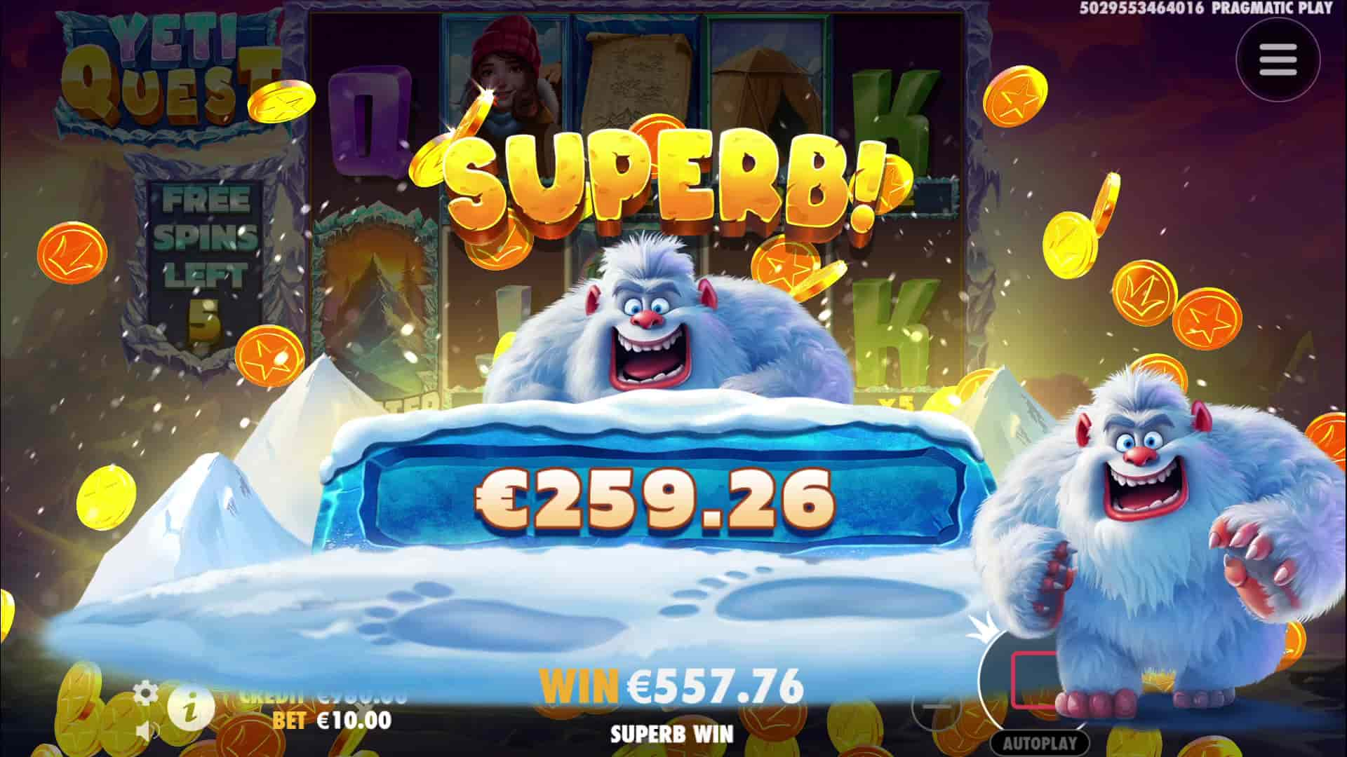 Superb Win Screen - Yeti Quest slot game