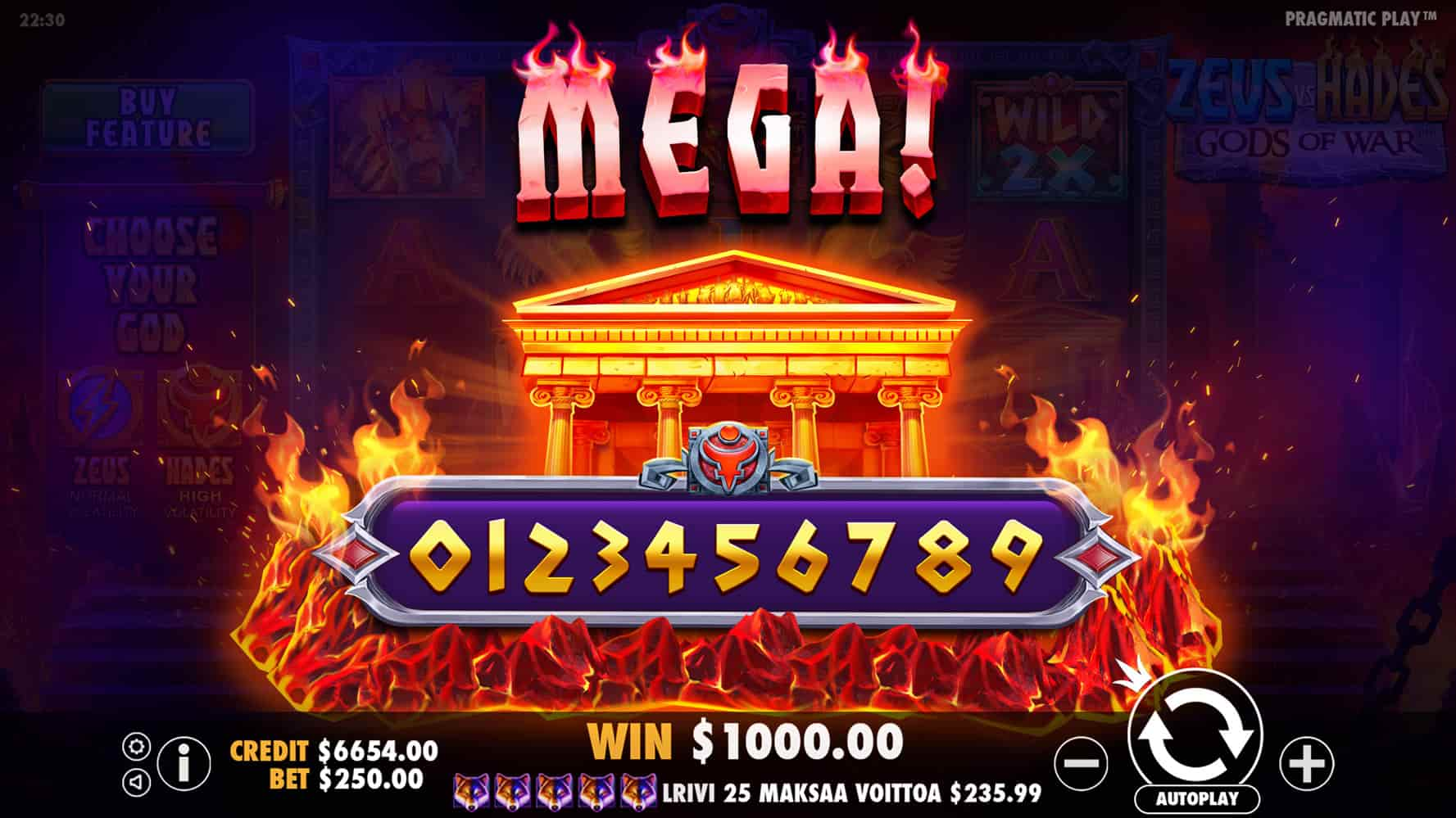 Mega Win Screen - Zeus vs Hades – Gods of War slot game