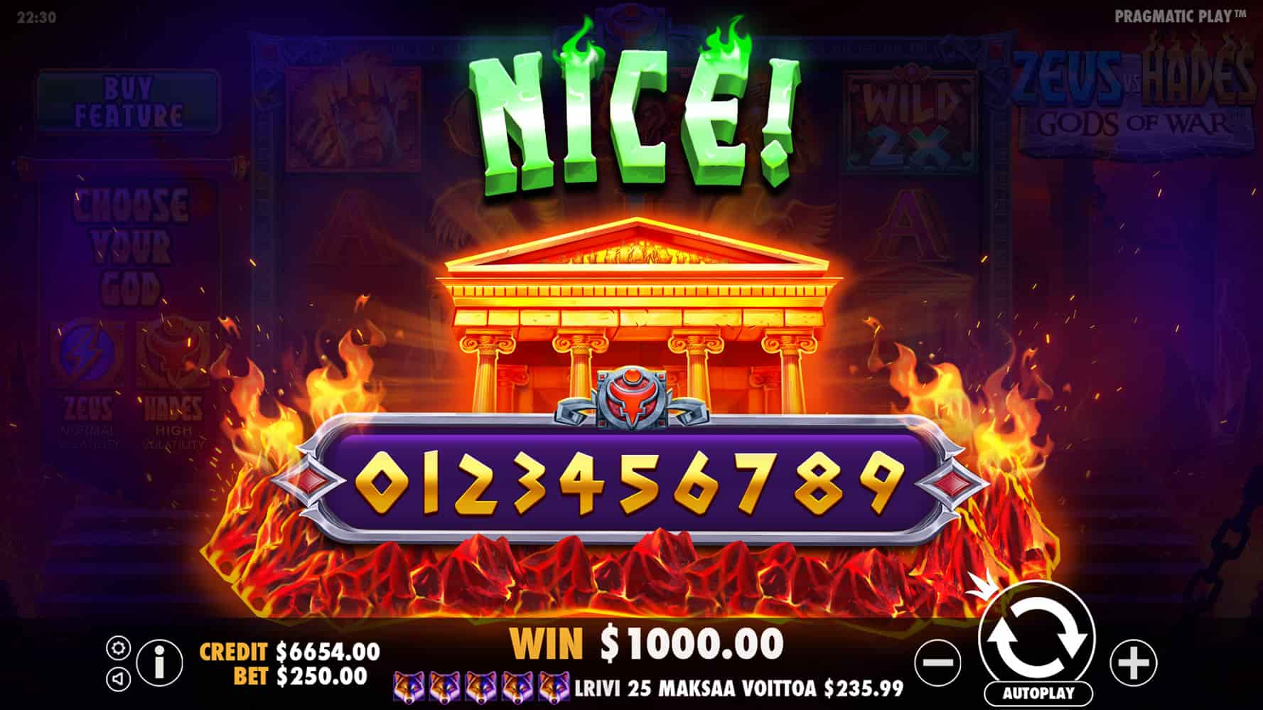 Nice Win Screen - Zeus vs Hades – Gods of War slot game