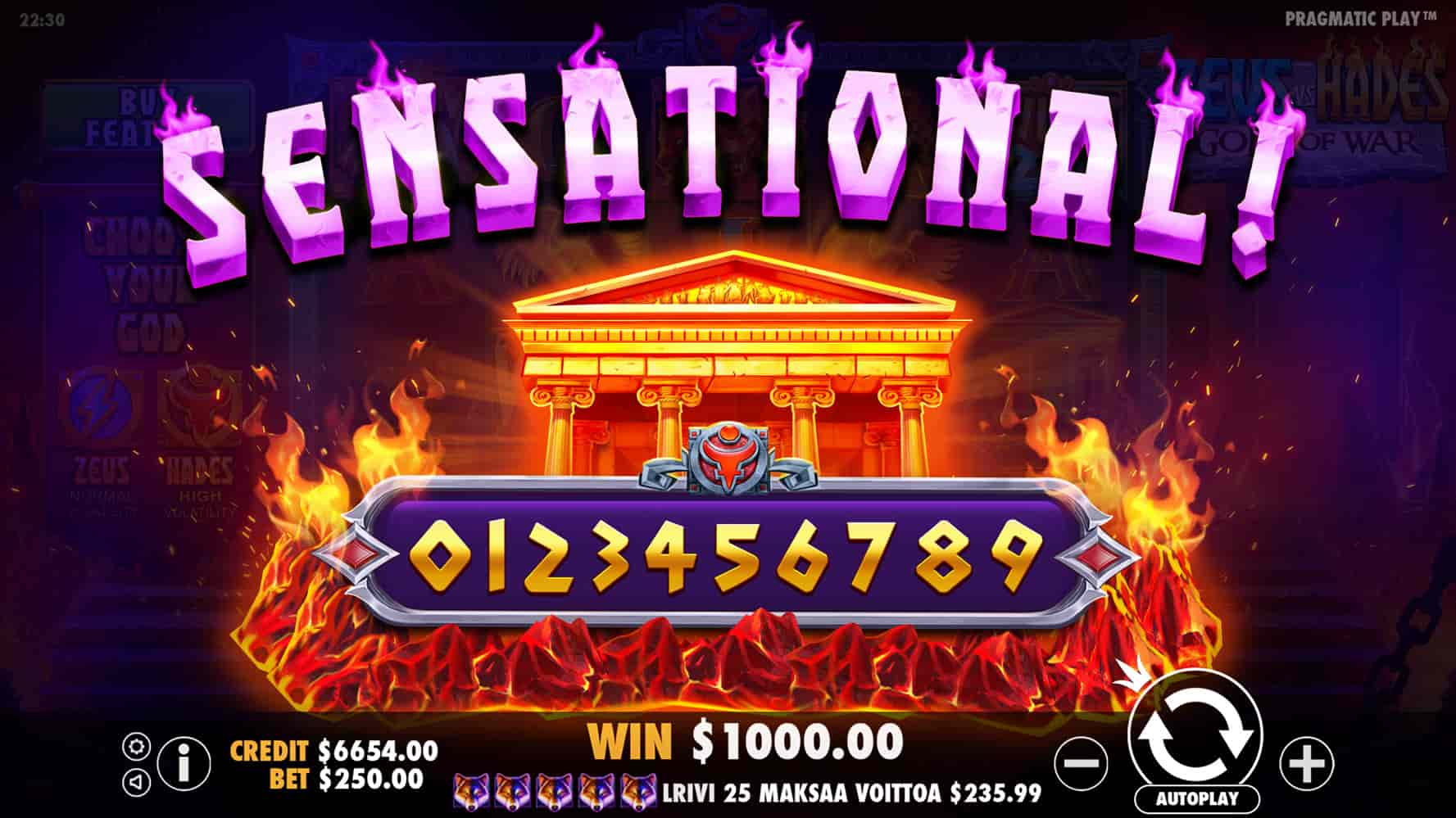 Sensational Win Screen - Zeus vs Hades – Gods of War slot game