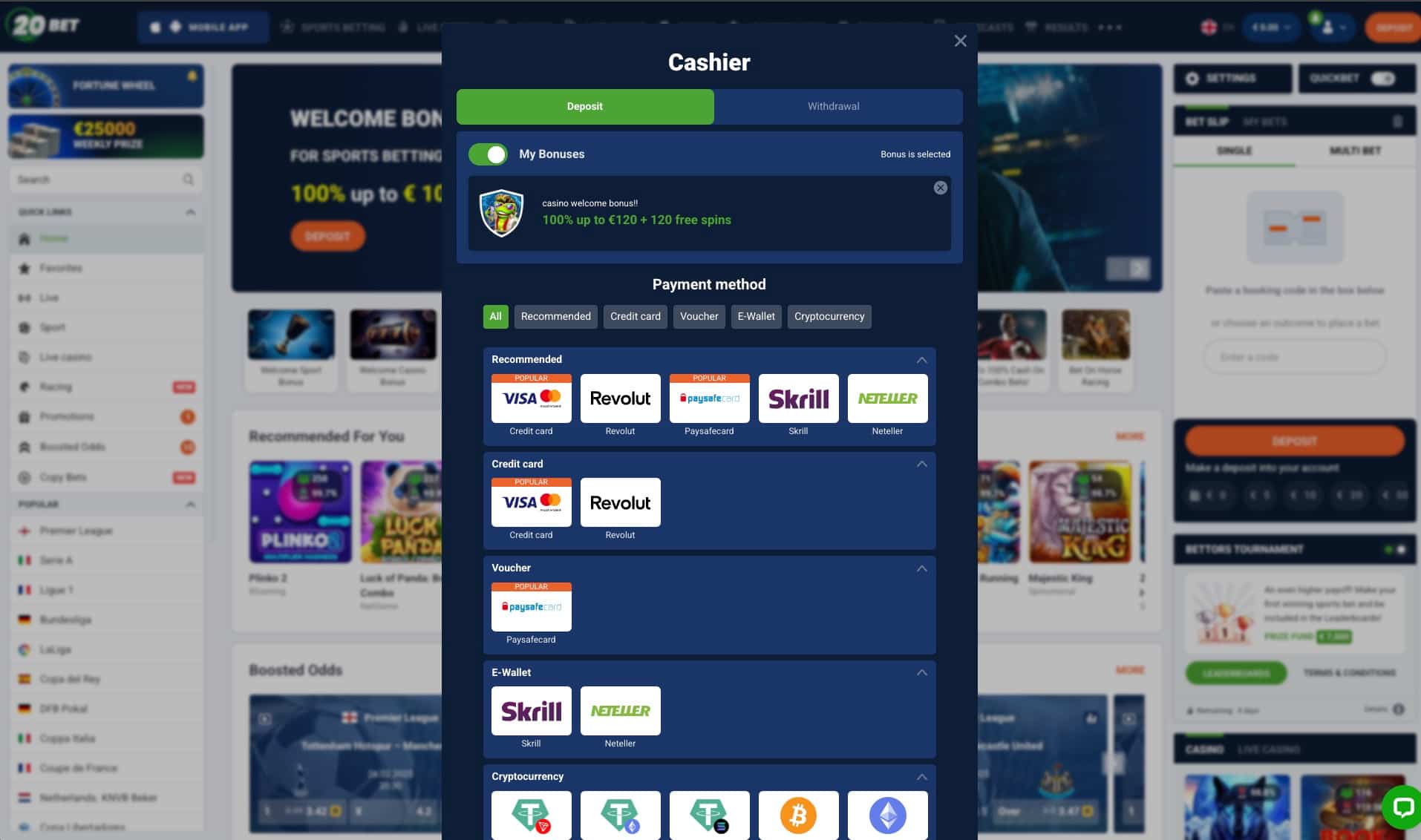 Optional: use one of the payment methods to get a welcome bonus too.