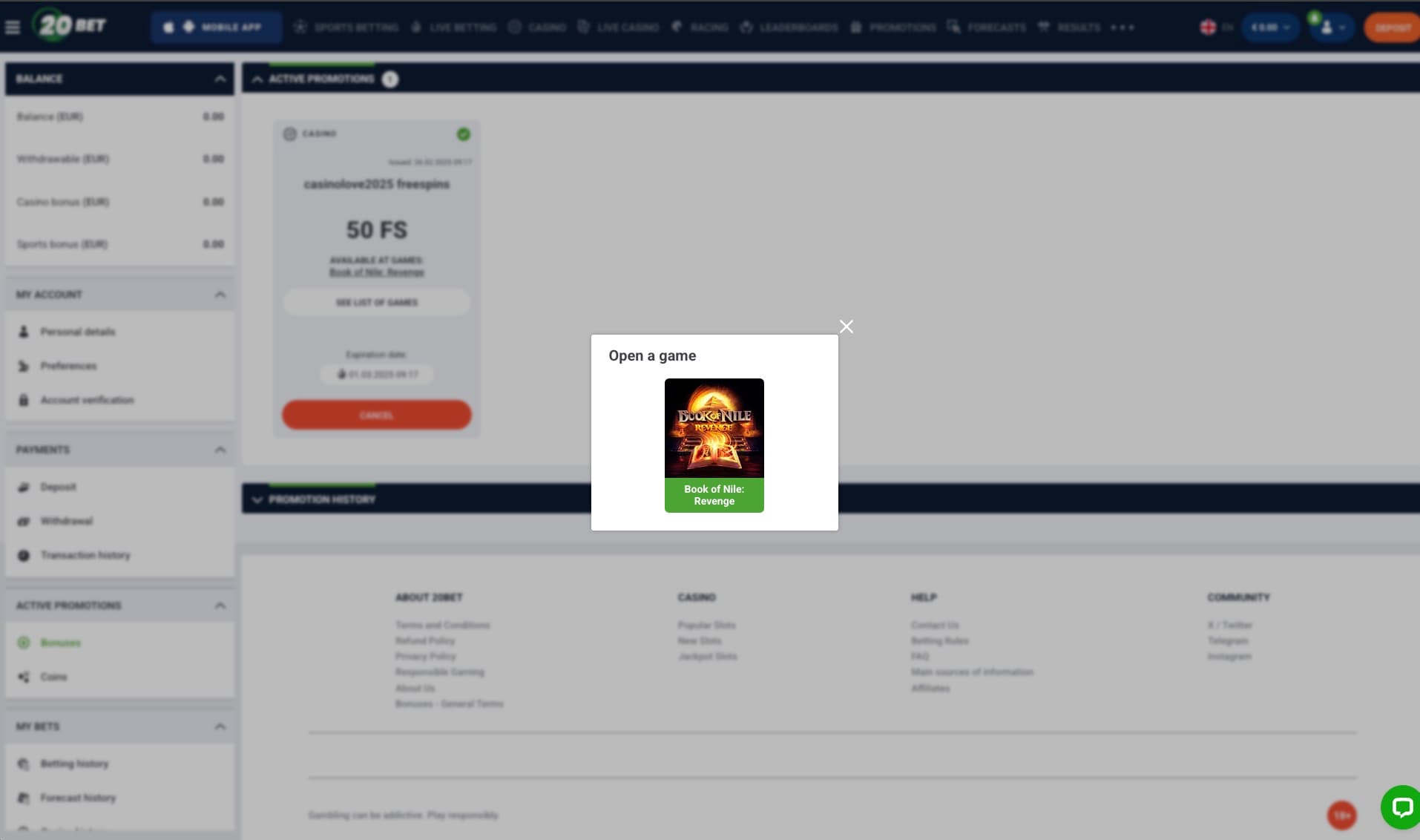 Launching the Book of Nile: Revenge slot with the 50 free spins