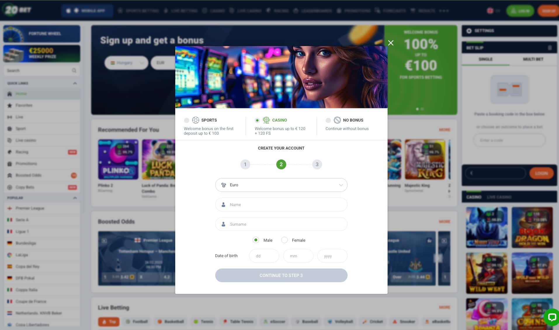 Select currency and provide personal details.