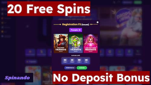 Spinando Casino 20 free spins no deposit bonus on BGaming slots