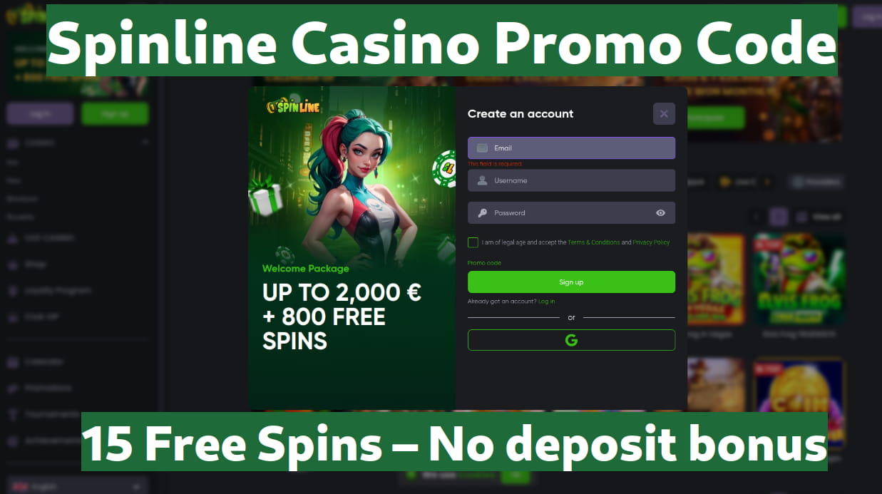 SpinLine Casino promo code for 15 free spins no deposit bonus