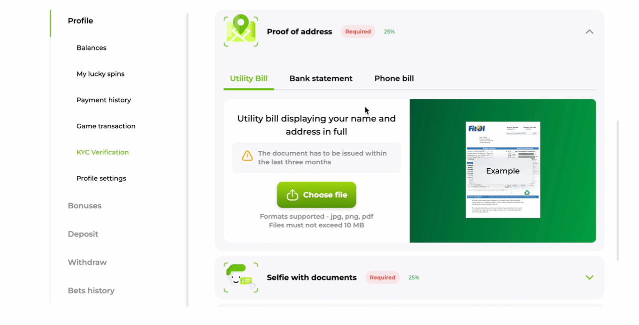 We can upload a utility bill as a proof of address.