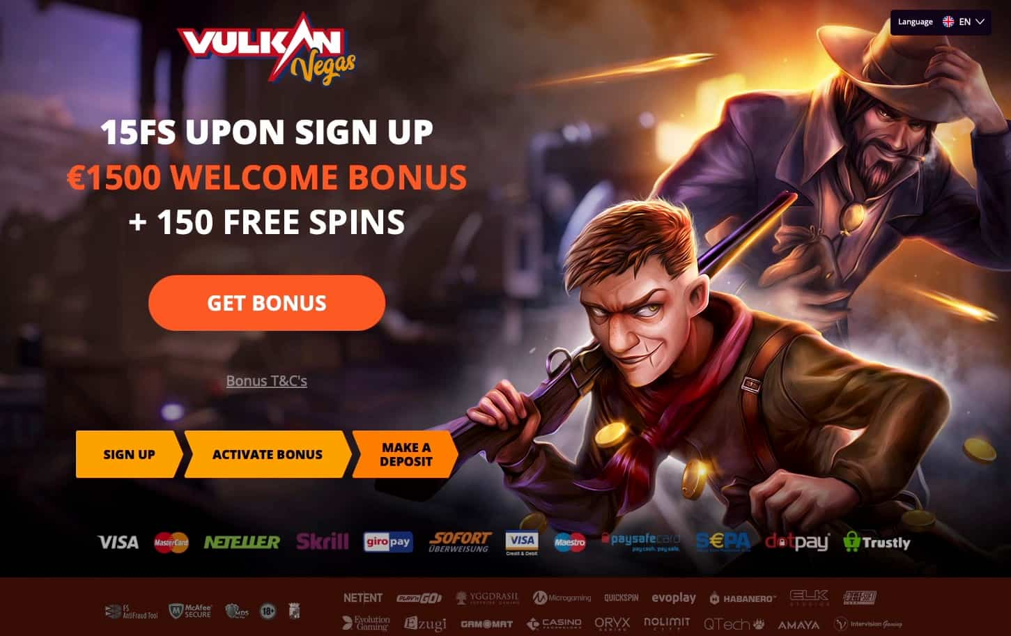 Landing-Page mit den Details zum 15 Freispiele Bonus